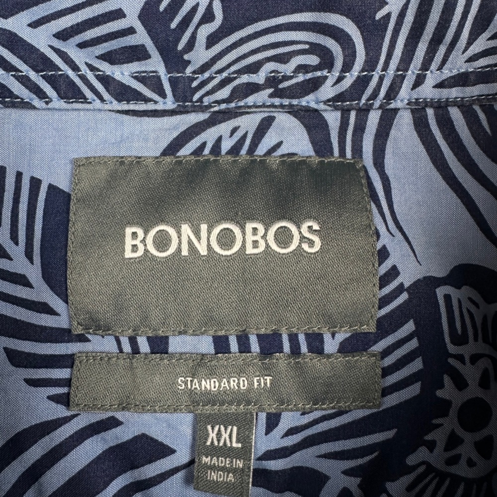 Bonobos Mens Blue Tropical Leaf Print Button Down Shirt XXL Standard Fit Cotton - Picture 4 of 8